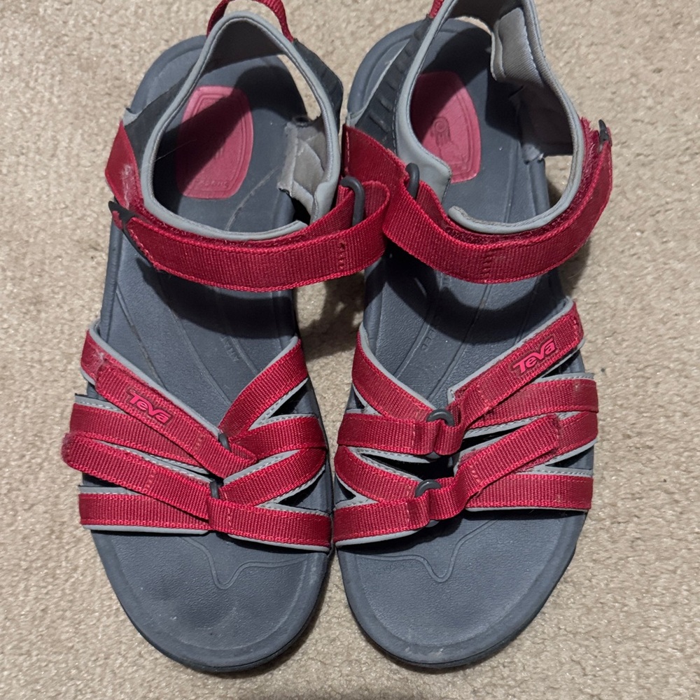 Teva Red and Gray Strappy Sandals